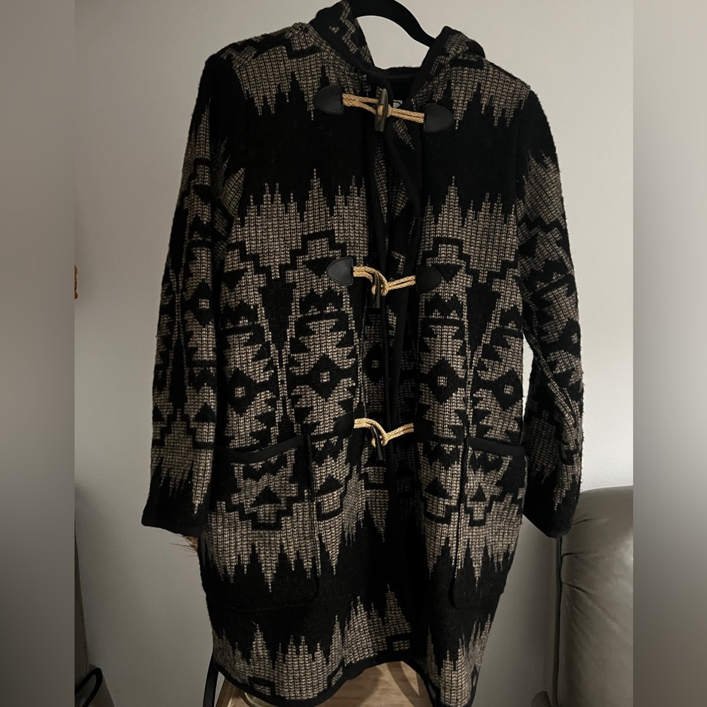 Woolrich Black and Cream Geometric Toggle Jacket